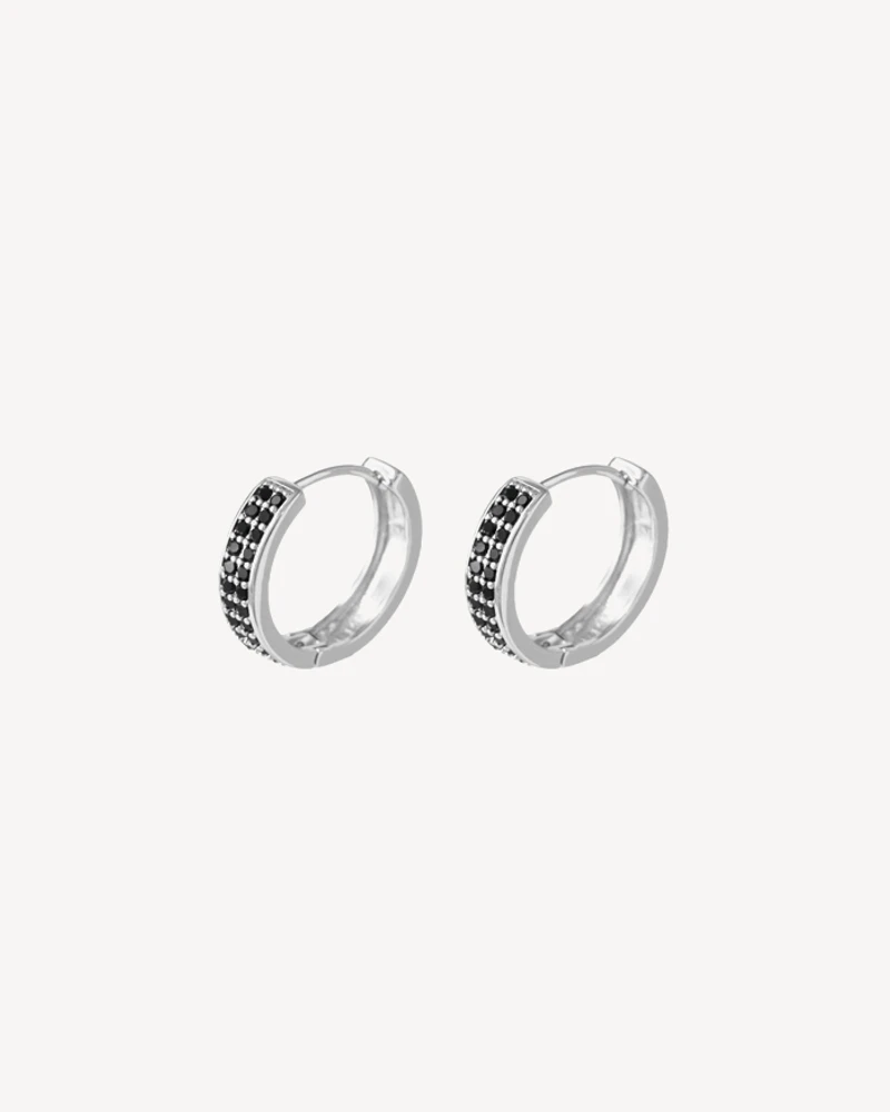 AROS ALMOND PLATEADO PIEDRA NEGRA