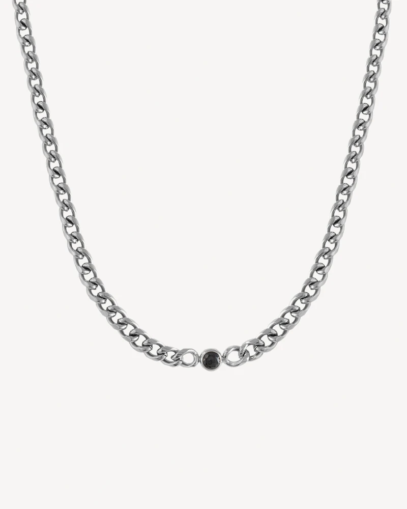 GARGANTILLA GONDY PLATEADO PIEDRA NEGRA